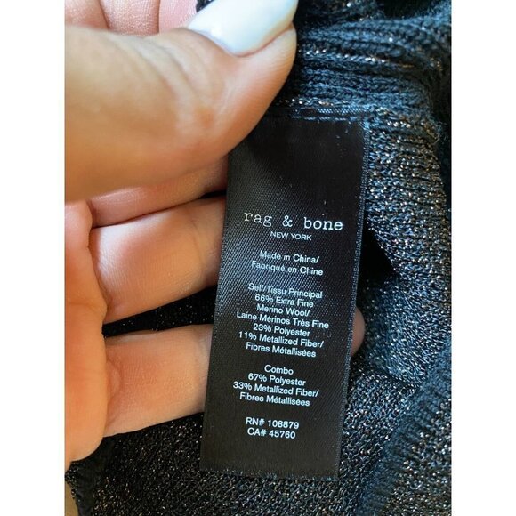 RAG & Bone "Cherie" Lurex Mock Neck Ribbed Sweater Women Sz Small Sparkle Slim - Picture 7 of 8
